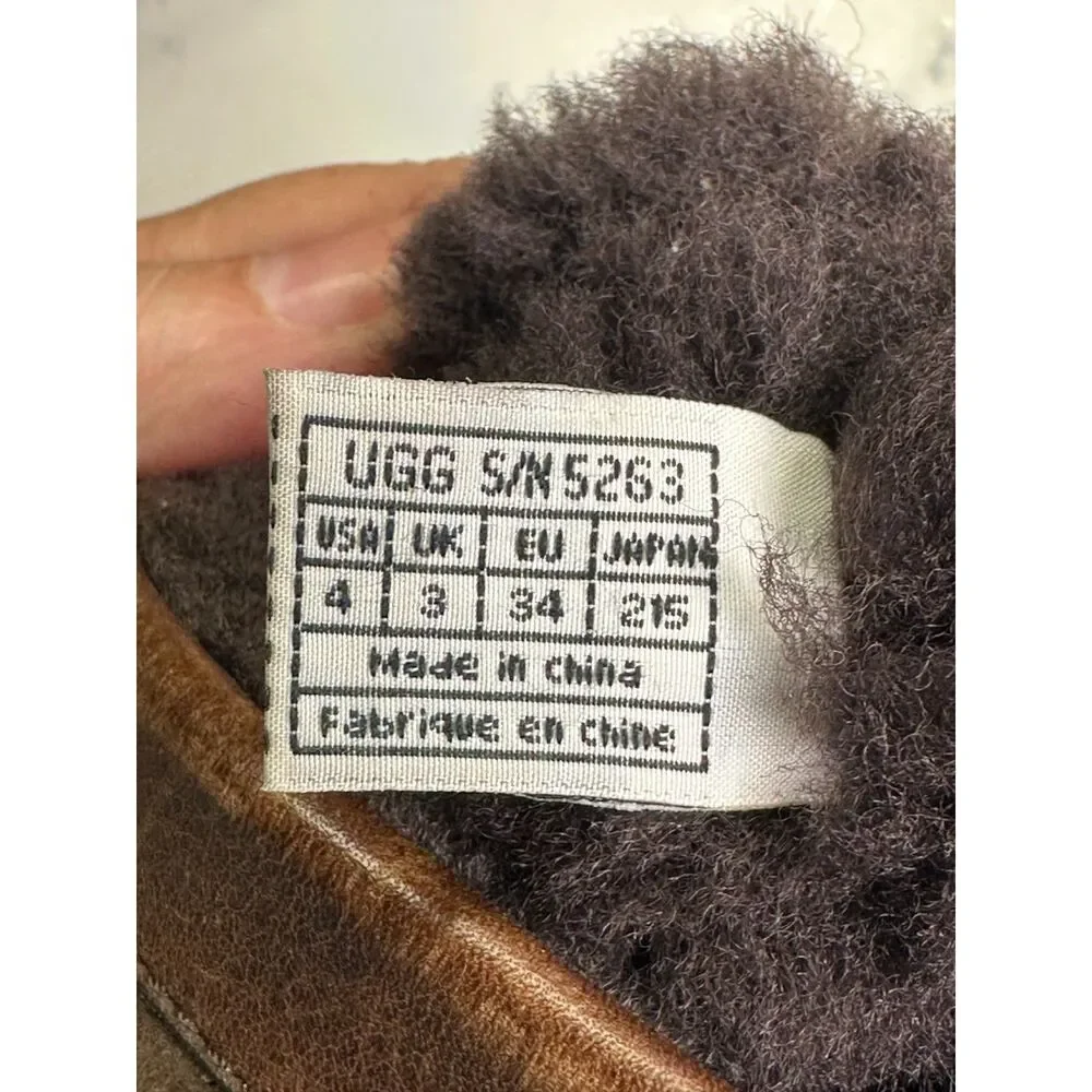 Ugg Australia Brown Leather & Shearling Short Boots, Size 4 5263, Winter Y2K